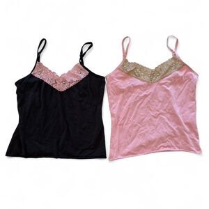 Secret treasures Black & pink lace cami tops set